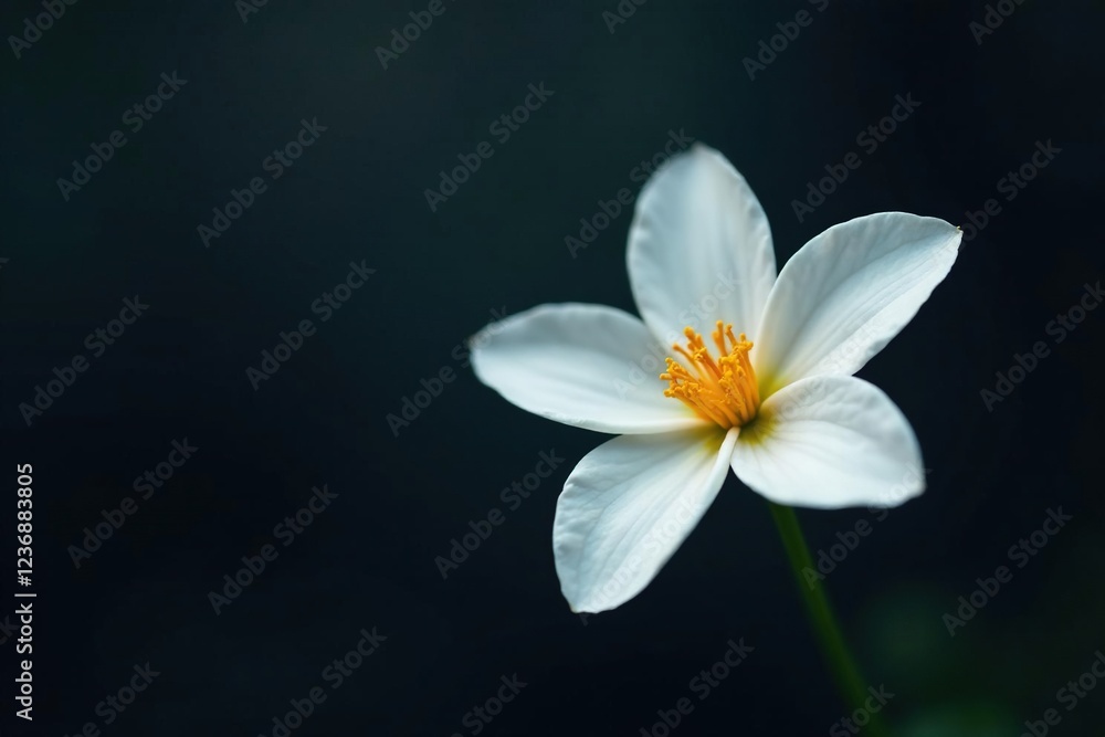 Fototapeta premium A single white bloom amidst a dark background, background, isolation