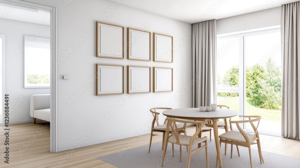Fototapeta premium Modern Minimalist Dining Area with Natural Light and Neutral Colors