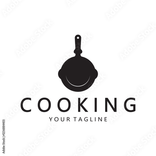 frying pan and spatula logo, kitchen cooking equipment, for business, company, restaurant