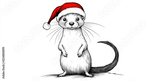 Cute cartoon otter wearing Santa hat with festive holiday spirit photo