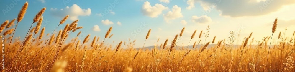 Golden hues of dry grass swaying gently in the breeze, sky, flora Golden hues of dry grass swaying gently in the breeze, sky, flora