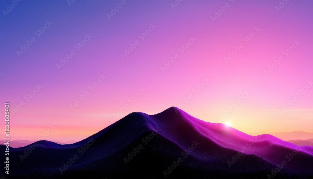 Fototapeta premium A stunning view of mountains at sunrise with vibrant colors in the sky, evoking peace and tranquility.