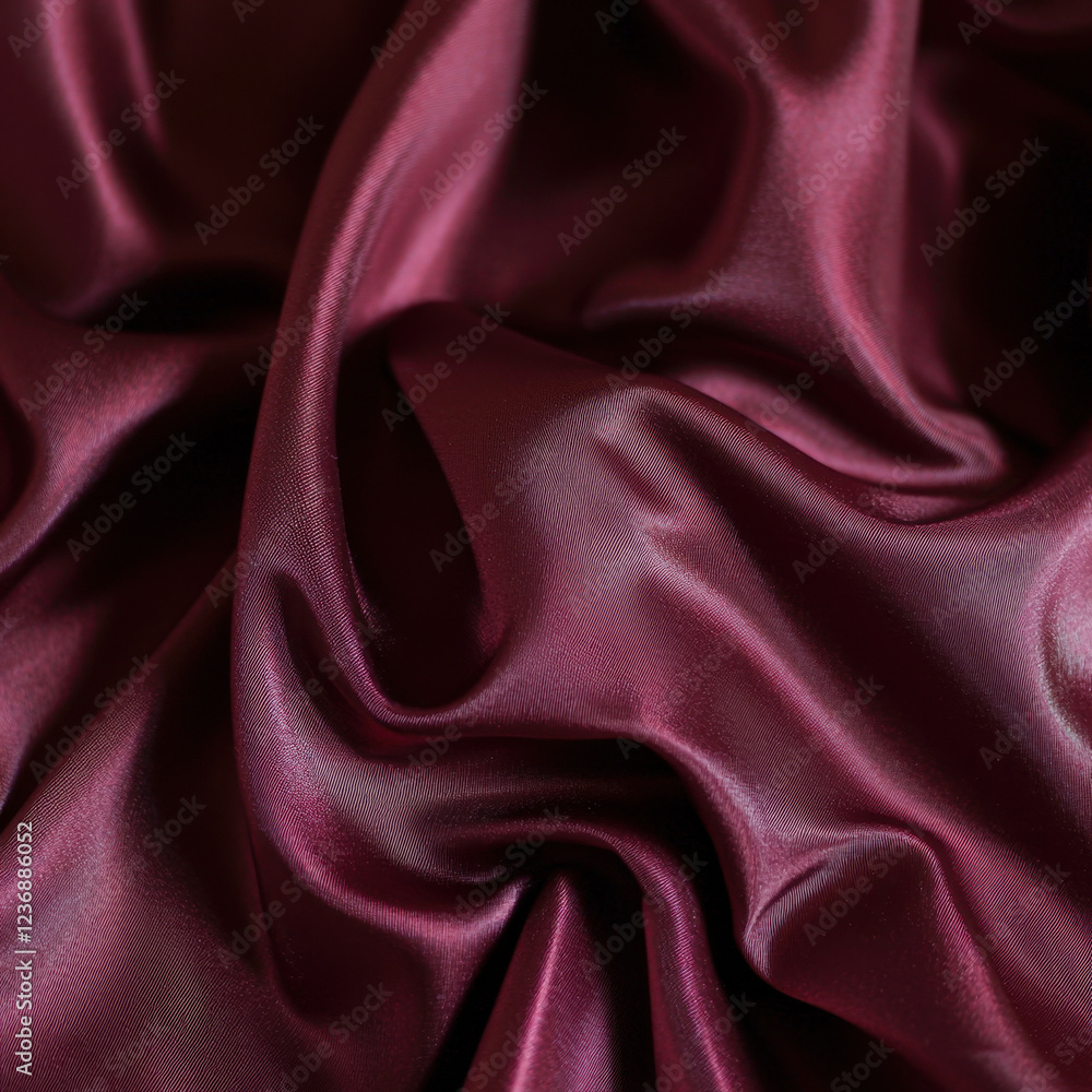 Fototapeta premium Dramatic close-up of burgundy satin fabric with elegant drapery