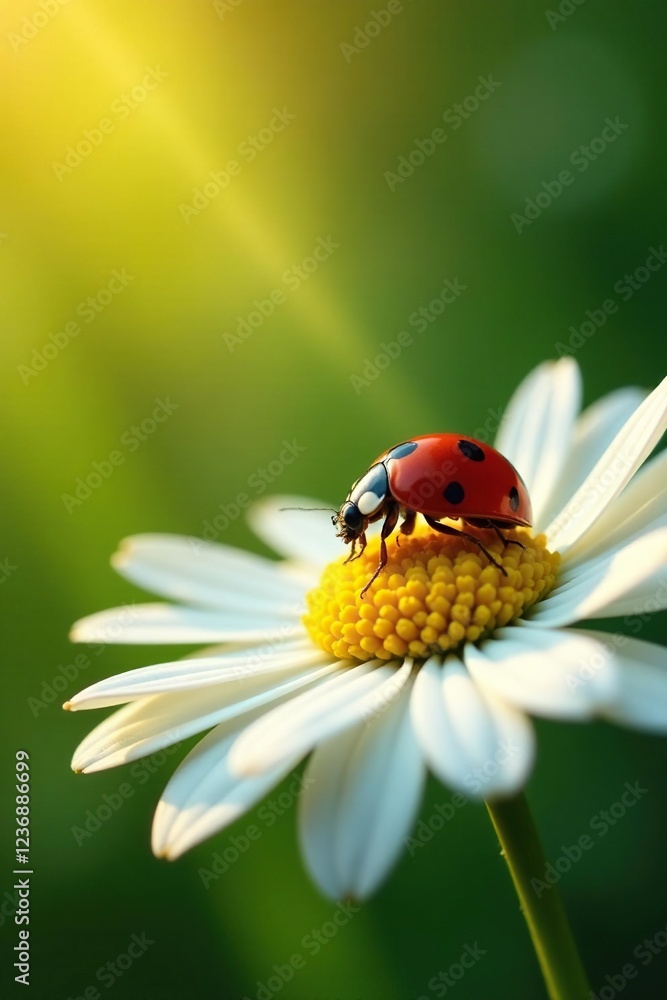 Ladybug on a camomile petal, gazing at the sunlight filtering through the herb, insect, floral Ladybug on a camomile petal, gazing at the sunlight filtering through the herb, insect, floral