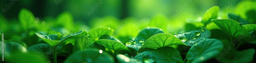 Sparkling water droplets cling to emerald foliage, glen brittle, foliage, sparkling