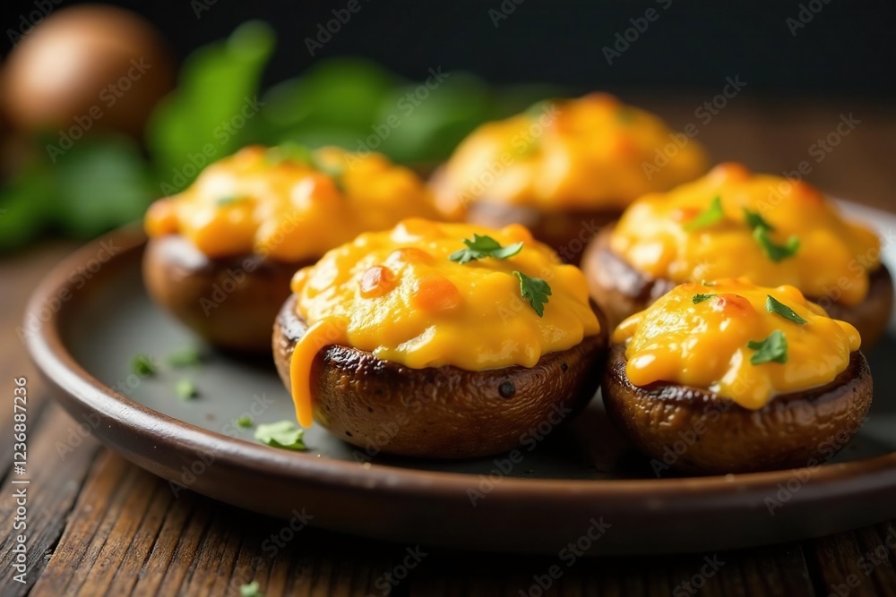 Soft cheesy filling in baked mushrooms from the oven, from, filling Soft cheesy filling in baked mushrooms from the oven, from, filling