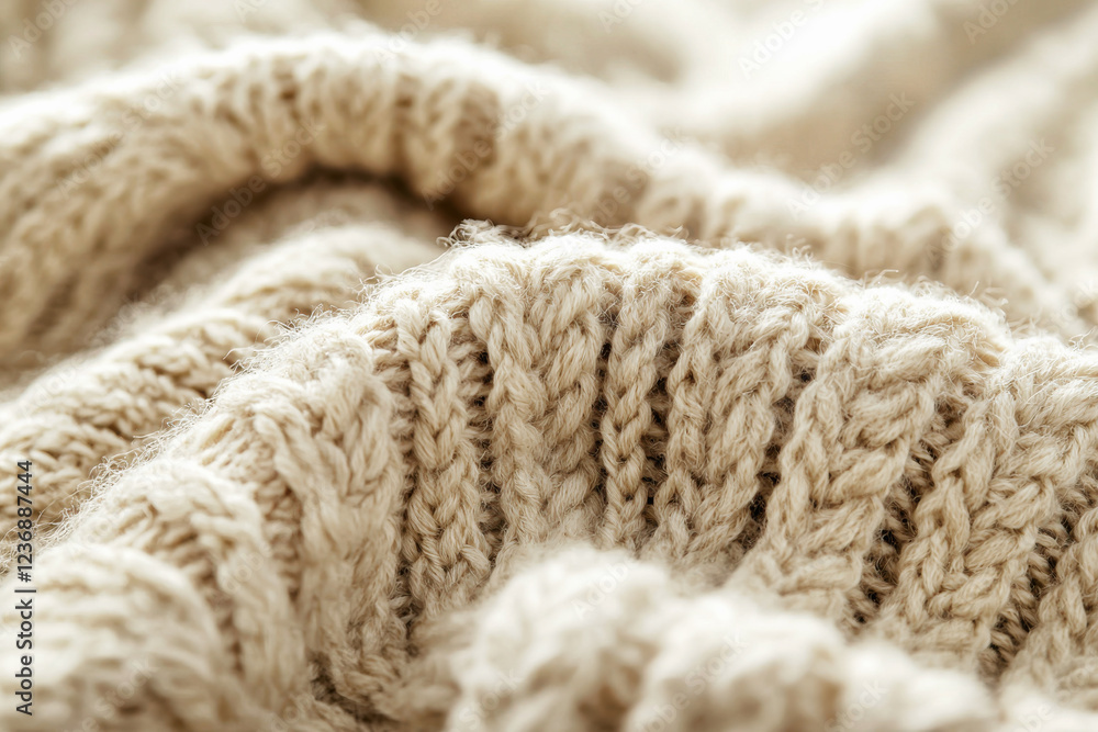 Cozy close-up of a chunky knit sweater showcasing intricate texture in soft beige wool perfect for autumn Cozy close-up of a chunky knit sweater showcasing intricate texture in soft beige wool perfect for autumn