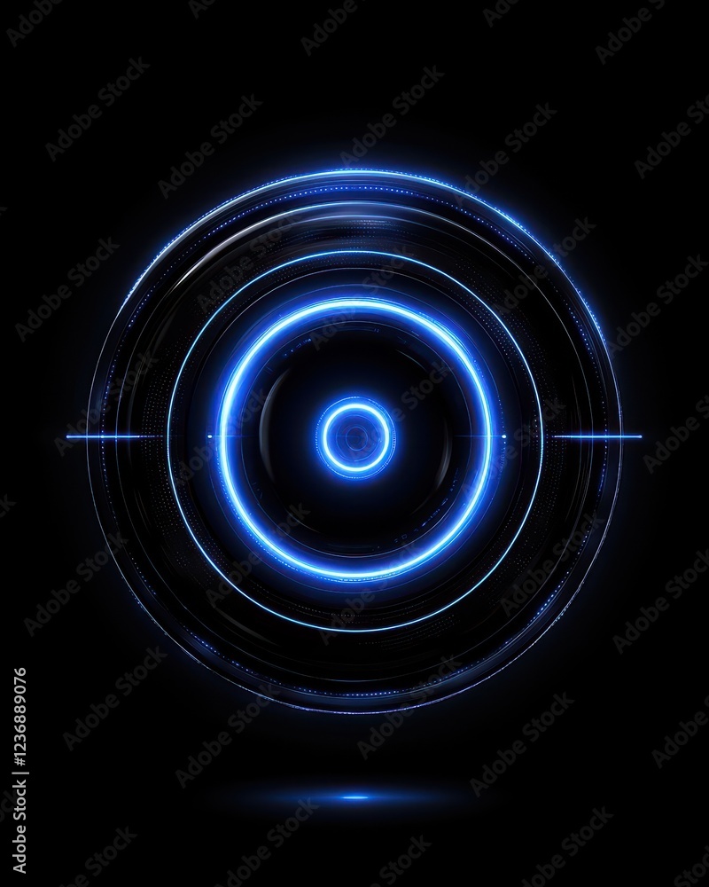 Futuristic glowing blue circle design on a black background, perfect for technology themes and digital art. Futuristic glowing blue circle design on a black background, perfect for technology themes and digital art.