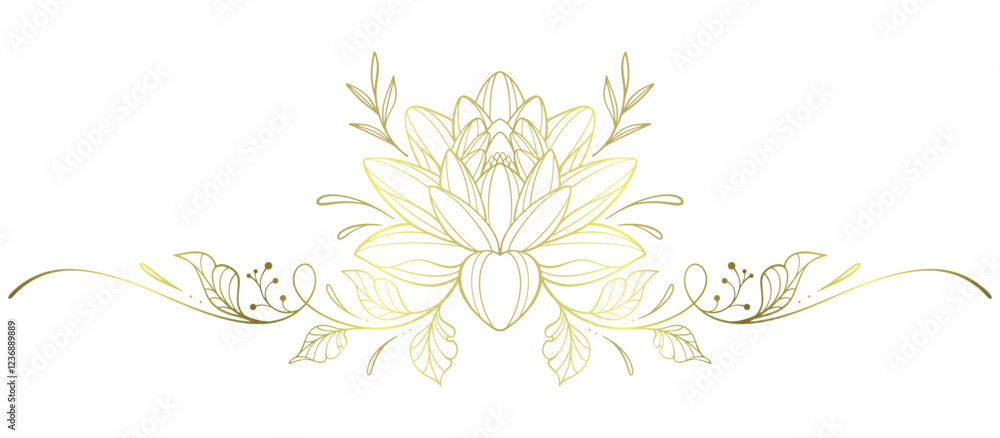 Obraz premium Lotus flower line art style with gold color, vesak day vector