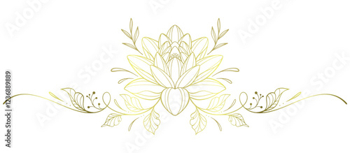 Lotus flower line art style with gold color, vesak day vector