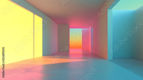 Abstract Pastel Room With Colorful Lighting And Shadows