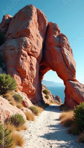 Breccia capraia marble rock formation in landscape, breccia capraia, rock formation photo