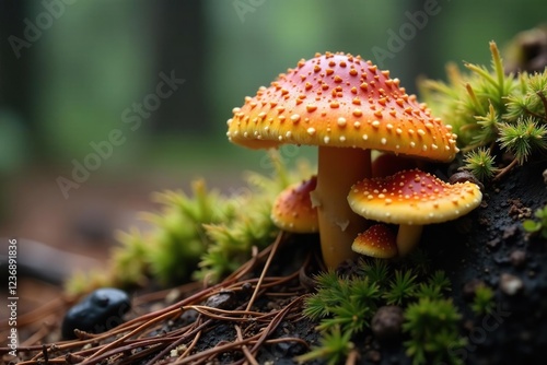 Fomitopsis pinicola Fungal growth on pine wood, mushrooms, pine polypore, forest floor photo