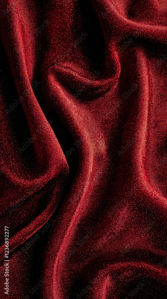 Fototapeta premium Dramatic red velvet fabric with elegant drapery and plush texture