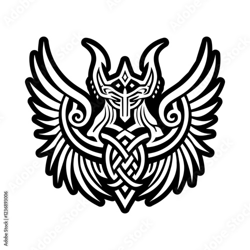 Norse valkyrie tattoo icon in glyph style