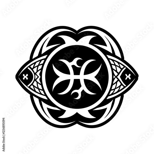 A glyph tattoo icon of zodiac pisces symbol