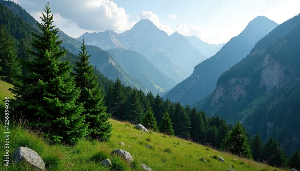 Wrapped Nordmann firs in front of Chrutplangg Rossstall mountain, greenery, evergreen, forest Wrapped Nordmann firs in front of Chrutplangg Rossstall mountain, greenery, evergreen, forest