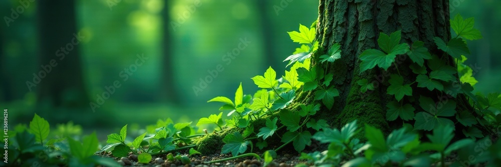 Glowing green vines tangled around a tree trunk, vines, foliage Glowing green vines tangled around a tree trunk, vines, foliage