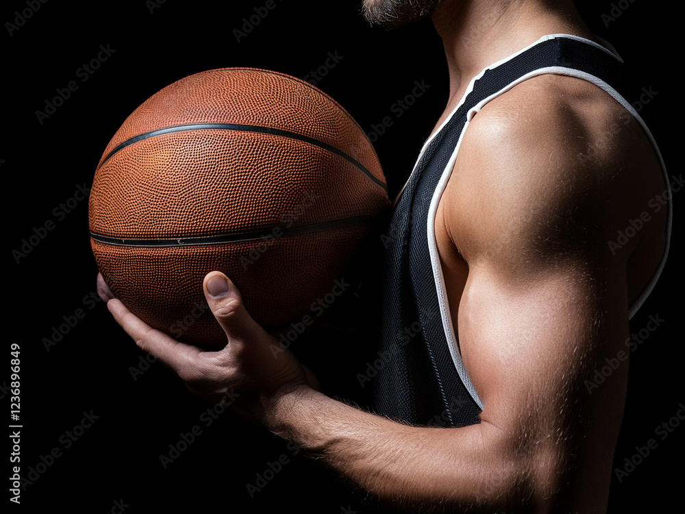 The silhouette view of a basketball player holding basket ball on black background. The hands and ball close up. The silhouette view of a basketball player holding basket ball on black background. The hands and ball close up.