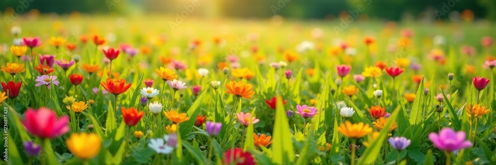 Field of colorful annual flowers growing in a meadow, meadow, flowers Field of colorful annual flowers growing in a meadow, meadow, flowers