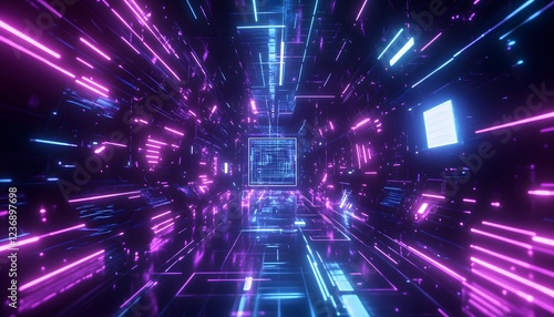 Abstract Neon Corridor Futuristic Digital Lightscape