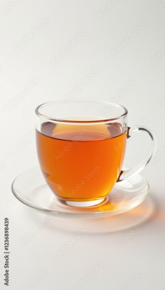 Warm golden liquid in a delicate glass cup against a crisp white background, glass, tea black, cup Warm golden liquid in a delicate glass cup against a crisp white background, glass, tea black, cup