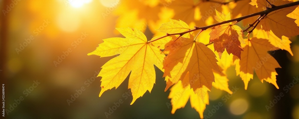Yellow autumn leaves glow warmly on the tree's limbs in natural sunlight, yellow, foliage, warm light Yellow autumn leaves glow warmly on the tree's limbs in natural sunlight, yellow, foliage, warm light