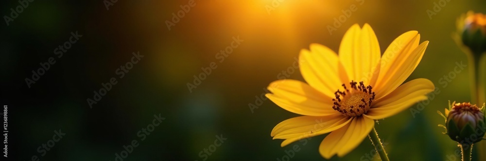 Sunlit yellow blooms on a dark and empty background, contrast, yellow, sun Sunlit yellow blooms on a dark and empty background, contrast, yellow, sun