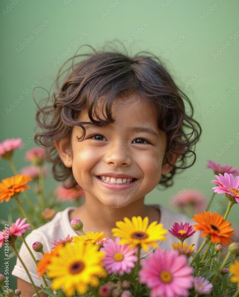 A young girl is smiling and holding a bouquet of flowers. The flowers are a mix of pink and yellow, and they are arranged in a vase. The girl's smile and the colorful flowers create a cheerful A young girl is smiling and holding a bouquet of flowers. The flowers are a mix of pink and yellow, and they are arranged in a vase. The girl's smile and the colorful flowers create a cheerful