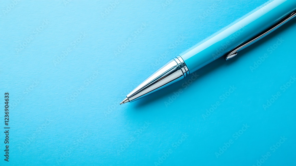 A Light Blue Pen Rests on a Matching Background A Light Blue Pen Rests on a Matching Background