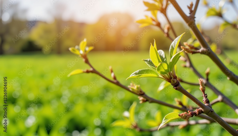 New growth on shrubs in the countryside during spring, nature's renewal New growth on shrubs in the countryside during spring, nature's renewal