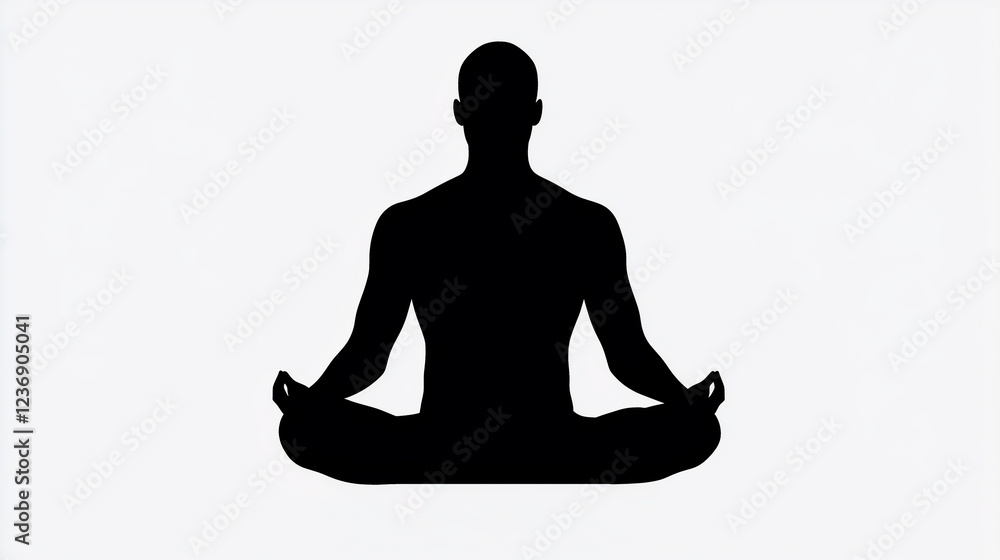 Isolated Silhouette of a Person Meditating in Lotus Pose on a Pure White Background Isolated Silhouette of a Person Meditating in Lotus Pose on a Pure White Background