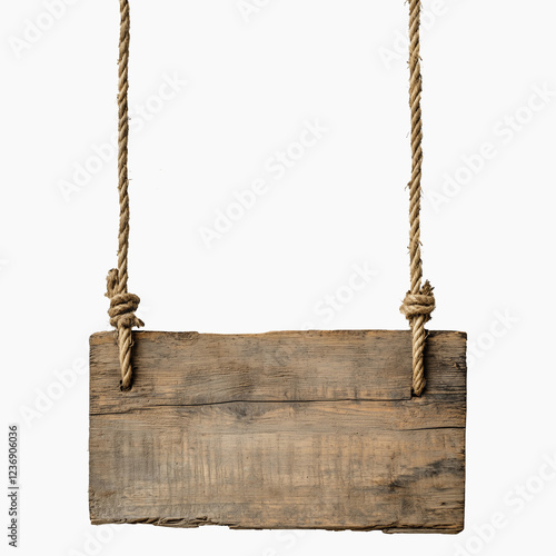 placa de madeira pendurada a duas cordas amarras nas laterais