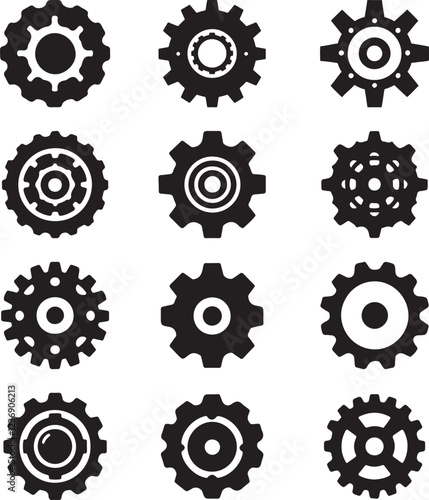 gear icon clip art collection silhouette, logo design vector art illustration