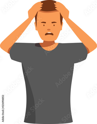 Young man holding his head, experiencing stress, frustration, and desperation