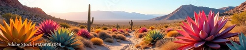 Colorful agave plants in the desert landscape, desert, agave plant, mezcal photo