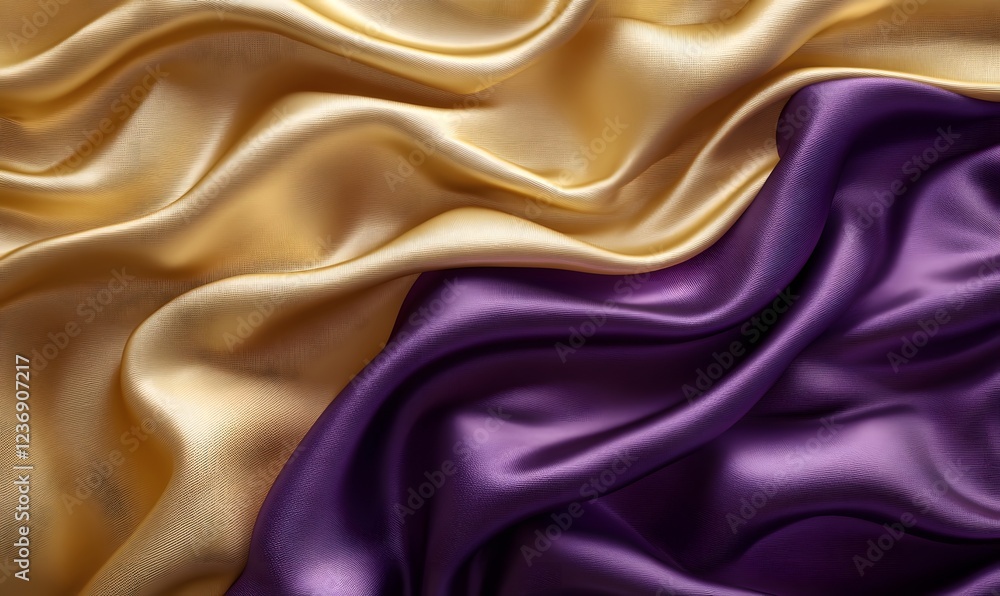 Obraz premium Luxurious gold and purple silk fabric texture, elegant drape, background for fashion design
