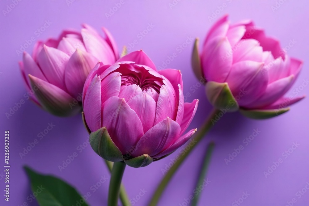 Obraz premium Delicate petals unfolding on purple background, flowers, artichoke
