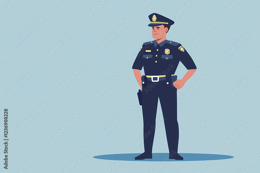 A security officer in a uniform displaying a badge, representing law enforcement and government agency. Military and police officer concept. A security officer in a uniform displaying a badge, representing law enforcement and government agency. Military and police officer concept.