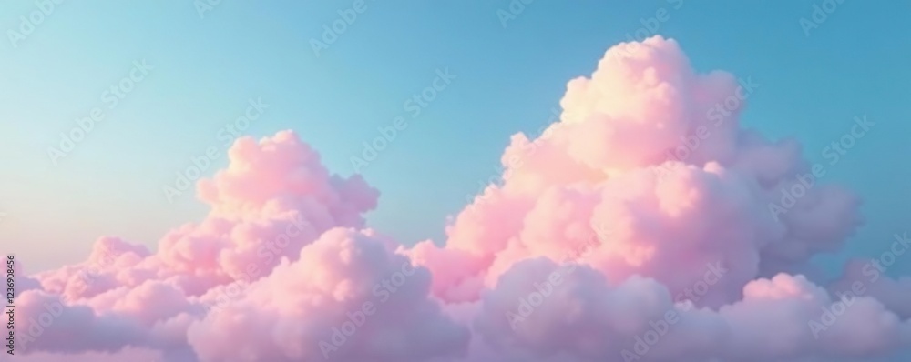 Fototapeta premium Pastel pink clouds drift across a blue sky with white fluffy textures, atmospheric conditions, serene atmosphere