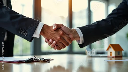  A close up of  two business professionals shaking hands, emphasizing cooperation and mutual agreement in a corporate environment