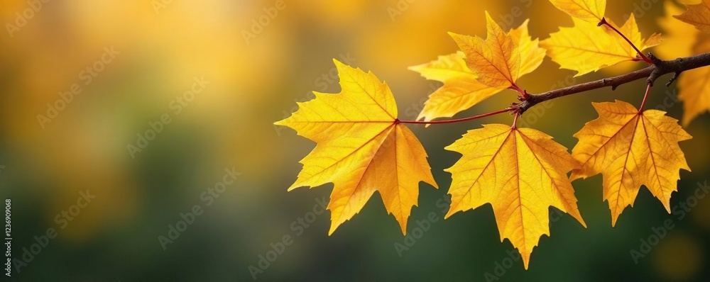 Yellow autumn leaves on a birch branch with twigs, branch, ornaments Yellow autumn leaves on a birch branch with twigs, branch, ornaments