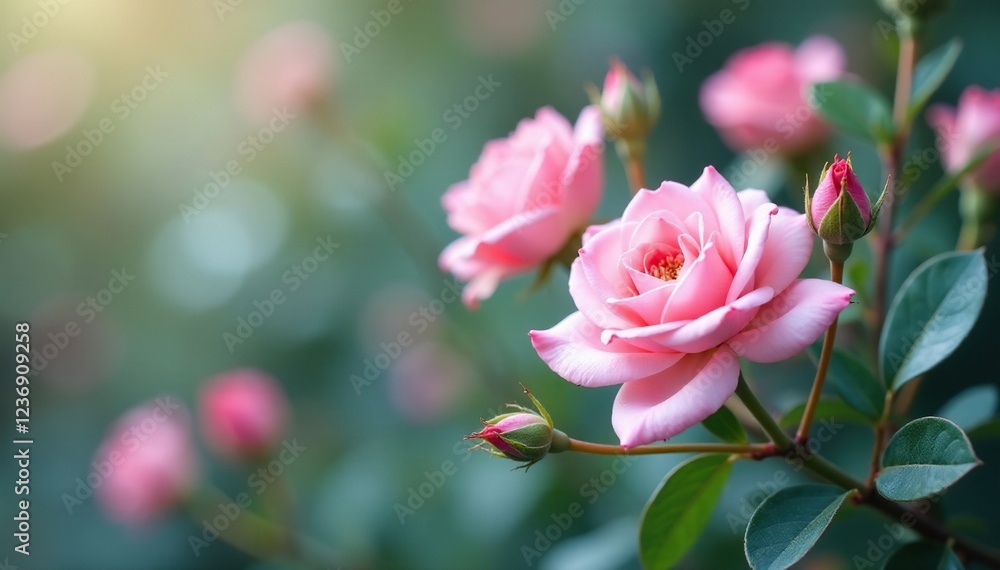 Delicate pink roses amidst sprigs of eucalyptus, whitened branches, eucalyptus Delicate pink roses amidst sprigs of eucalyptus, whitened branches, eucalyptus