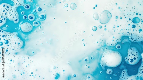 Refreshing sudsy bubbles in clean blue water background for hygiene and cleaning concept