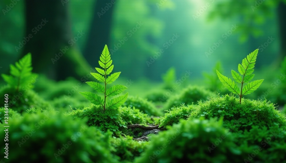 Soft mossy ferns in a soothing blue-green hue, calmness, ferns Soft mossy ferns in a soothing blue-green hue, calmness, ferns