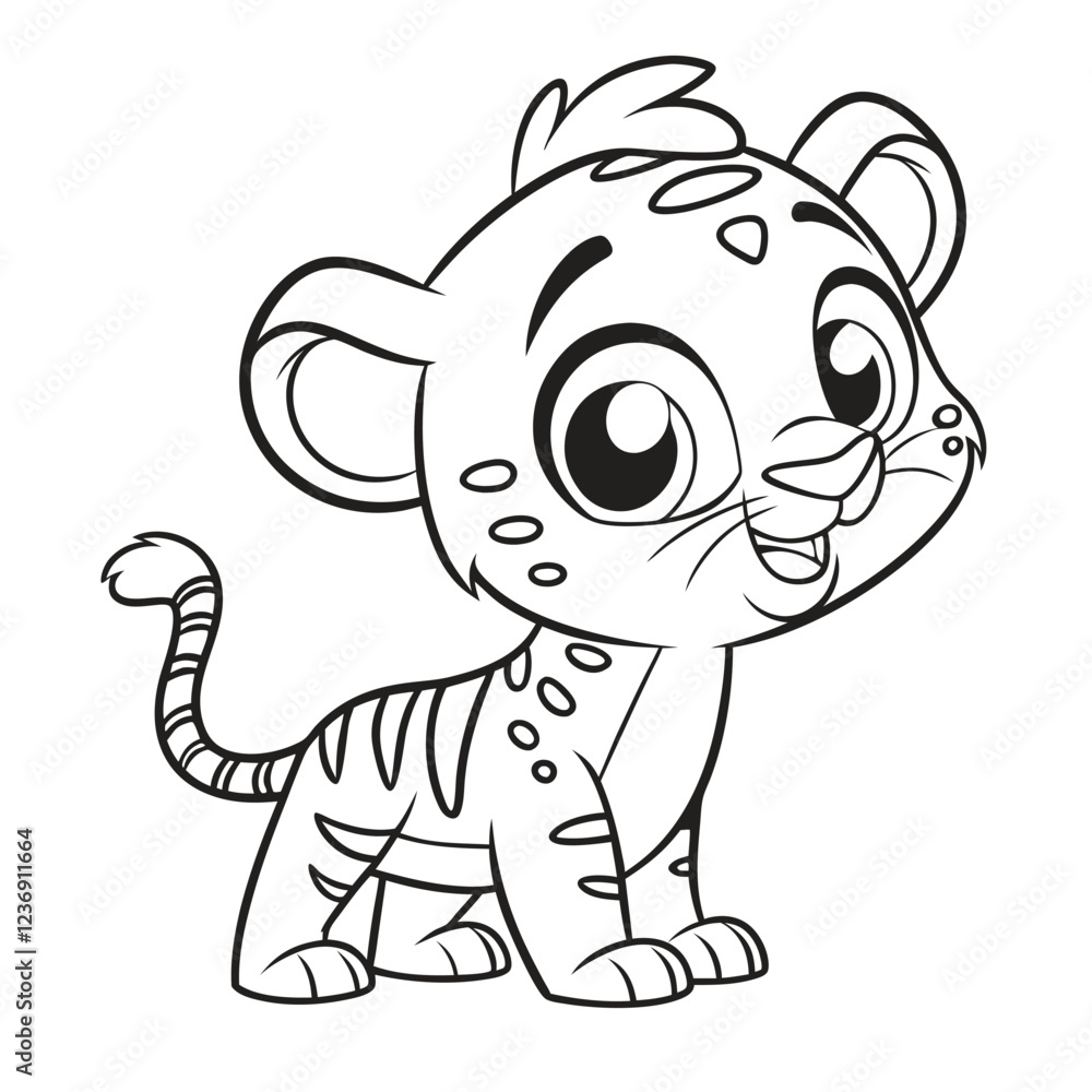 Fototapeta premium baby tiger coloring page , coloring page for kids, animal coloring page, KDP, Animal Coloring Page For Kids, line art clipart, children, , animal, cartoon, vector, illustration
