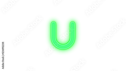 U icon green color glowing neon on black background