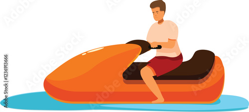 Tourist enjoying extreme water activity riding jet ski on sea or ocean during summer vacation