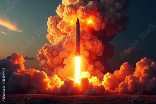 Cloud of smoke and fire engulfs a thermonuclear armed intercontinental ballistic missile, fire, military, nuclear