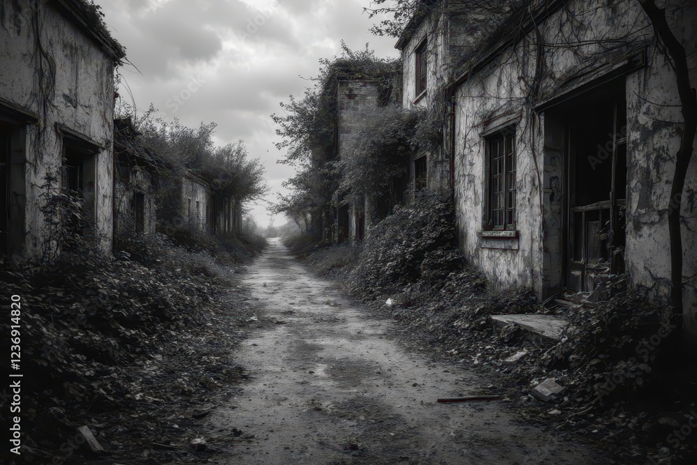 an old abandoned street in black and white an old abandoned street in black and white